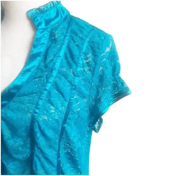 Lane Bryant Lace & Satin Trim Short Sleeve Button Down Blouse Y2K 18/20 - Picture 5 of 10